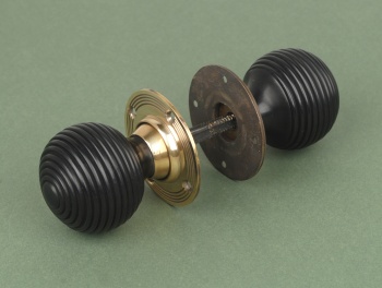 Solid Ebony Beehive Door Knobs Brass Backplate